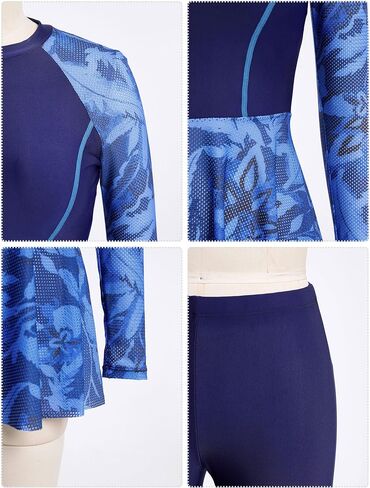 IDOPIP Women Two Piece Rash Guard Sets Long Sleeve Floral Print UPF50+ Swim Dress with Shorts Modest Swimsuit Bathing Suit in Kuwait