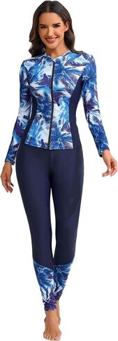 OBEEII Women Tropical Print Swimsuits Full Coverage Long Sleeve Surfing Rash Guard Swimwear Burkini Summer Beach Bathing Suit in Saudi Arabia