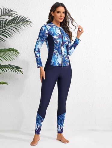 OBEEII Women Tropical Print Swimsuits Full Coverage Long Sleeve Surfing Rash Guard Swimwear Burkini Summer Beach Bathing Suit in Saudi Arabia