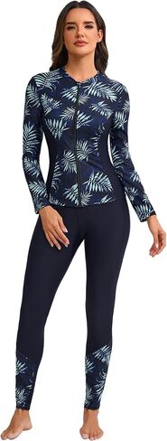 OBEEII Women Tropical Print Swimsuits Full Coverage Long Sleeve Surfing Rash Guard Swimwear Burkini Summer Beach Bathing Suit in Saudi Arabia