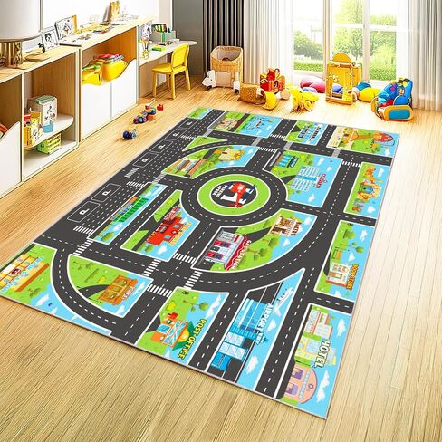 Kids Area Rugs for Playroom Non-Silp Carpet 3x4Ft Washable Rug for Kid, City Road, Building, Landmark Playmat for Kids Bedroom Classroom in Saudi Arabia