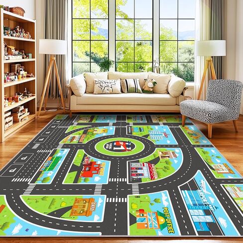 Kids Area Rugs for Playroom Non-Silp Carpet 3x4Ft Washable Rug for Kid, City Road, Building, Landmark Playmat for Kids Bedroom Classroom in Saudi Arabia