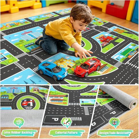 Kids Area Rugs for Playroom Non-Silp Carpet 3x4Ft Washable Rug for Kid, City Road, Building, Landmark Playmat for Kids Bedroom Classroom in Saudi Arabia