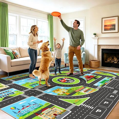 Kids Area Rugs for Playroom Non-Silp Carpet 3x4Ft Washable Rug for Kid, City Road, Building, Landmark Playmat for Kids Bedroom Classroom in Saudi Arabia