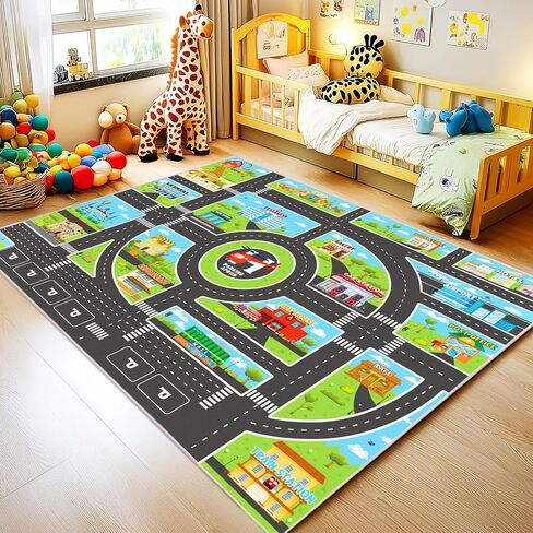 Kids Area Rugs for Playroom Non-Silp Carpet 3x4Ft Washable Rug for Kid, City Road, Building, Landmark Playmat for Kids Bedroom Classroom in Saudi Arabia