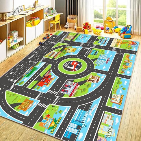 Kids Area Rugs for Playroom Non-Silp Carpet 3x4Ft Washable Rug for Kid, City Road, Building, Landmark Playmat for Kids Bedroom Classroom in Saudi Arabia