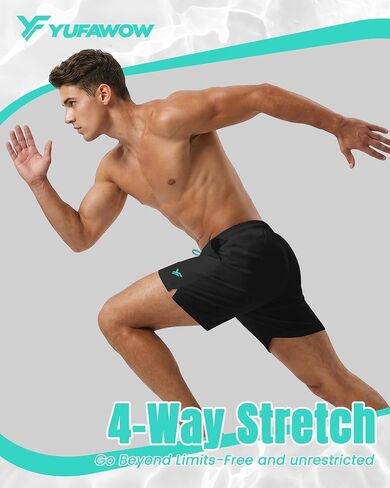 5 Inches Men Swim Trunks with Mesh Lining and Quick Dry Pockets for Board Beach Gym Running in Kuwait