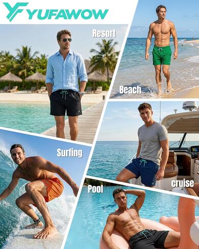 5 Inches Men Swim Trunks with Mesh Lining and Quick Dry Pockets for Board Beach Gym Running in Kuwait