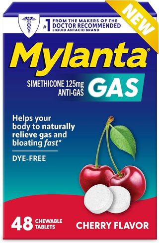 Mylanta Fast Gas Relief - Simethicone Chewable Tablets for Adults, Simethicone 125 mg, Painful Gas & Bloating Relief, Cherry, 48 Count in Kuwait