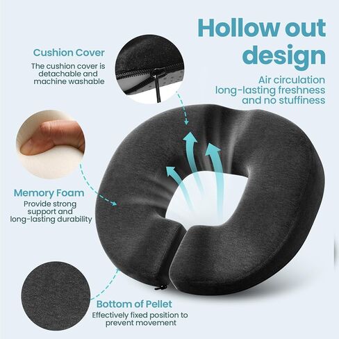 Benazcap Donut Pillow Seat Cushion for Tailbone Pain Relief, Memory Foam Hemorrhoid Pillow by Ergonomic for Coccyx, Sciatica, Pregnancy, Postpartum in Saudi Arabia