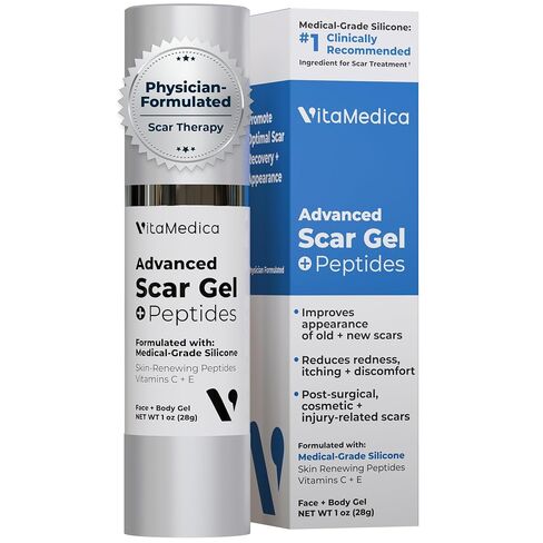 VitaMedica Scar Gel + Peptides - Medical Grade Silicone Scar Gel for Old & New Scars, Acne, Surgical, Burn & Keloid, Helps Reduce Redness & Itching, Face & Body, 1 oz in Saudi Arabia