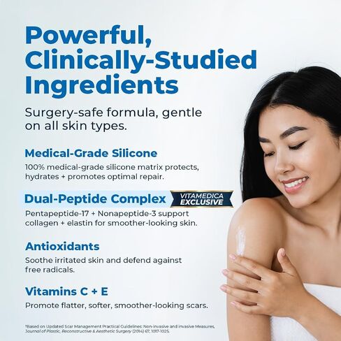 VitaMedica Scar Gel + Peptides - Medical Grade Silicone Scar Gel for Old & New Scars, Acne, Surgical, Burn & Keloid, Helps Reduce Redness & Itching, Face & Body, 1 oz in Saudi Arabia