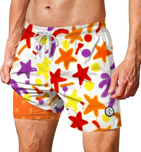 Men's 5'' Swim Trunks with Compression Liner Graphic Beach Dry Fit Lightweight Bathing Shorts (S-XXL) in Saudi Arabia