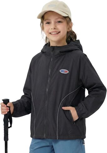 WELAKEN Lightweight Jacket for Girls Kid Teen Waterproof Windbreaker Hooded Rain Coats with Pockets in Kuwait