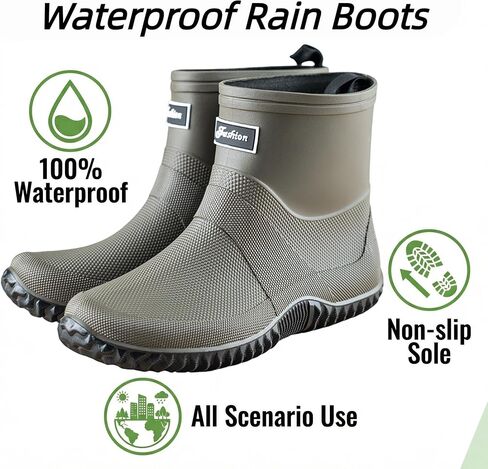 ORISTACO Waterproof Rain Boots Ankle Mid-calf Slip on Lightweight Fishing Rubber PVC Garden Deck Footwear in Saudi Arabia