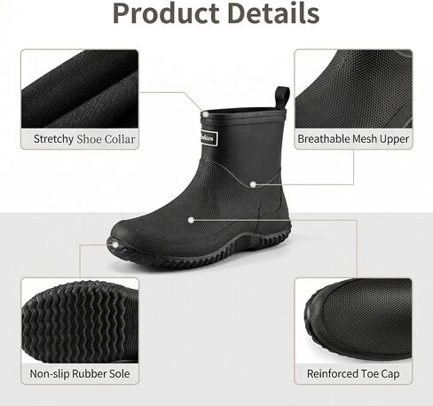 ORISTACO Waterproof Rain Boots Ankle Mid-calf Slip on Lightweight Fishing Rubber PVC Garden Deck Footwear in Saudi Arabia
