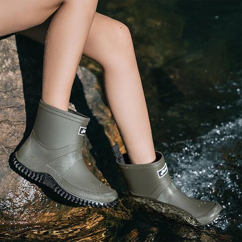 ORISTACO Waterproof Rain Boots Ankle Mid-calf Slip on Lightweight Fishing Rubber PVC Garden Deck Footwear in Saudi Arabia