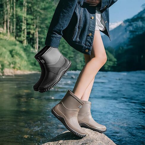 ORISTACO Waterproof Rain Boots Ankle Mid-calf Slip on Lightweight Fishing Rubber PVC Garden Deck Footwear in Saudi Arabia