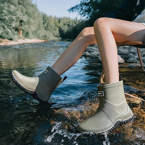 ORISTACO Waterproof Rain Boots Ankle Mid-calf Slip on Lightweight Fishing Rubber PVC Garden Deck Footwear in Saudi Arabia