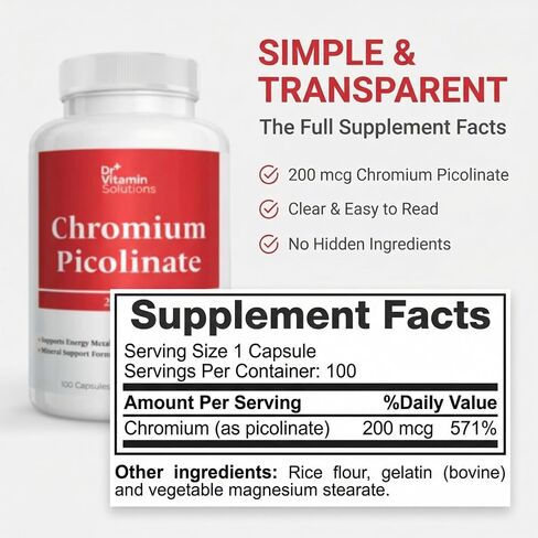 Chromium Picolinate 200 mcg Capsules – Essential Trace Mineral Supplement for Carbohydrate, Sugar & Energy Metabolism Support – Mineral Co-Factor Formula, Non-GMO, 100 Capsules, 100-Day Supply in Saudi Arabia