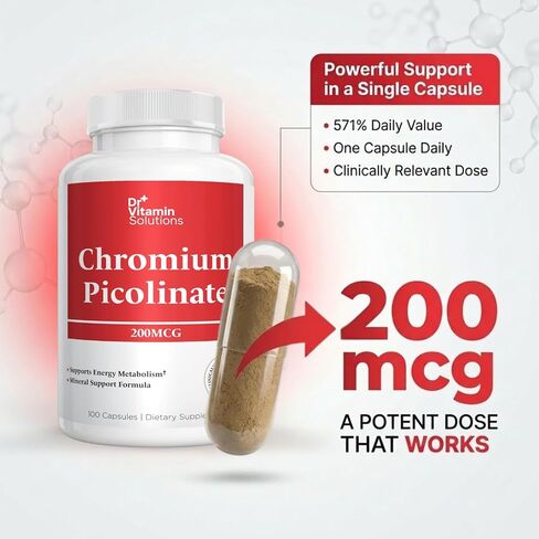 Chromium Picolinate 200 mcg Capsules – Essential Trace Mineral Supplement for Carbohydrate, Sugar & Energy Metabolism Support – Mineral Co-Factor Formula, Non-GMO, 100 Capsules, 100-Day Supply in Saudi Arabia