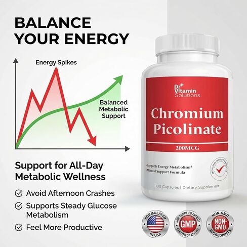 Chromium Picolinate 200 mcg Capsules – Essential Trace Mineral Supplement for Carbohydrate, Sugar & Energy Metabolism Support – Mineral Co-Factor Formula, Non-GMO, 100 Capsules, 100-Day Supply in Saudi Arabia