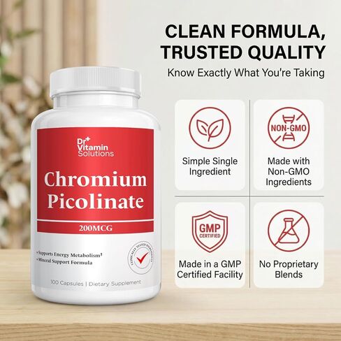 Chromium Picolinate 200 mcg Capsules – Essential Trace Mineral Supplement for Carbohydrate, Sugar & Energy Metabolism Support – Mineral Co-Factor Formula, Non-GMO, 100 Capsules, 100-Day Supply in Saudi Arabia