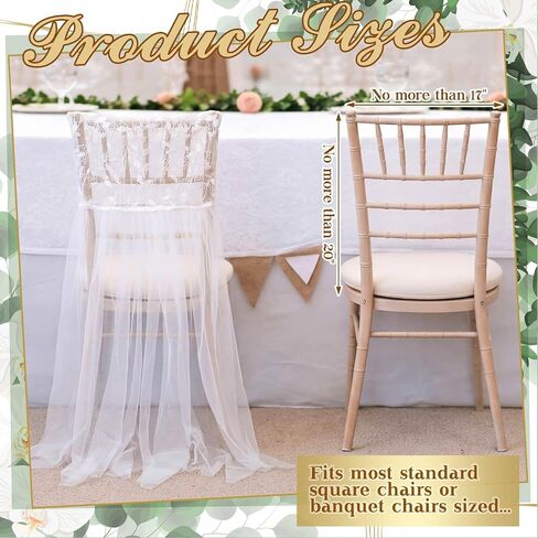 Moukeren Elegant Lace Tulle Wedding Chair Cover for Bridal Shower White Romantic Tutu Chair Skirt Bridal Chairs Decor with Floral Lace Top for Wedding Party Events Banquet Decor Bride to Be in Saudi Arabia