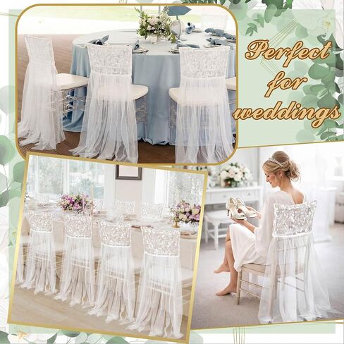 Moukeren Elegant Lace Tulle Wedding Chair Cover for Bridal Shower White Romantic Tutu Chair Skirt Bridal Chairs Decor with Floral Lace Top for Wedding Party Events Banquet Decor Bride to Be in Saudi Arabia