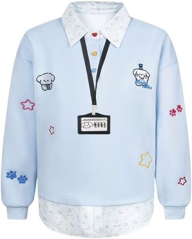 Y2k Kawaii Puppy Print Fake Two Piece Sweatshirt Harajuku Street Vintage Preppy Tie Shirt Collar Loose Fit Pullover in Saudi Arabia