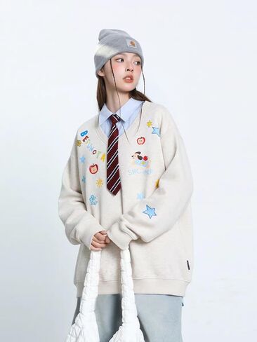 Y2k Kawaii Puppy Print Fake Two Piece Sweatshirt Harajuku Street Vintage Preppy Tie Shirt Collar Loose Fit Pullover in Saudi Arabia