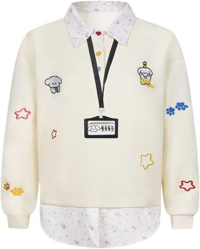 Y2k Kawaii Puppy Print Fake Two Piece Sweatshirt Harajuku Street Vintage Preppy Tie Shirt Collar Loose Fit Pullover in Saudi Arabia