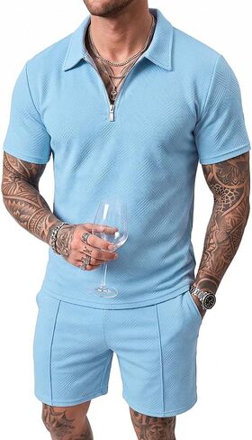 Mens Summer Track Suits 2 Piece Shorts Sets Short Sleeve Sweatsuit casual Outfits Polo Shirts in Saudi Arabia