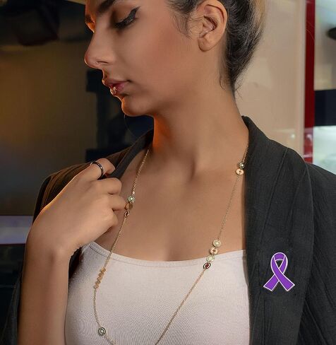 purple ribbon awareness enamel lapel pin for pancreatic cancer Alzheimer's disease against domestic violence brooch pins badge bulk in Kuwait