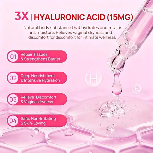 مرطب مهبلي طويل الأمد للنساء، 15 ملغ من حمض الهيالورونيك مع 3% فيتامين E، تخفيف جفاف المهبل، يوازن درجة الحموضة، مرطب أنثوي لعدم الراحة والتحكم في الرائحة، 21 قطعة in Kuwait