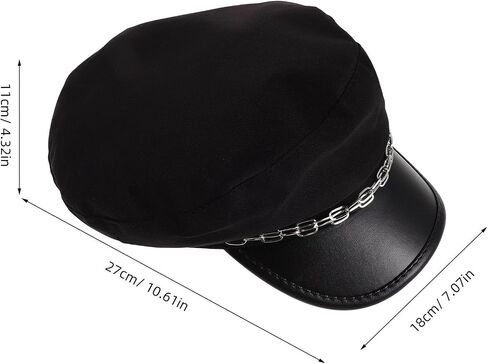 VALICLUD Women Yacht Captain Sailor Newsboy Hat with Chain, Lightweight Pu Leather Vintage British Style Flat Top Short Brim Cap for Ladies, Pressure Reducing Classic Black Hat in Saudi Arabia