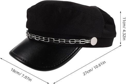 VALICLUD Women Yacht Captain Sailor Newsboy Hat with Chain, Lightweight Pu Leather Vintage British Style Flat Top Short Brim Cap for Ladies, Pressure Reducing Classic Black Hat in Saudi Arabia