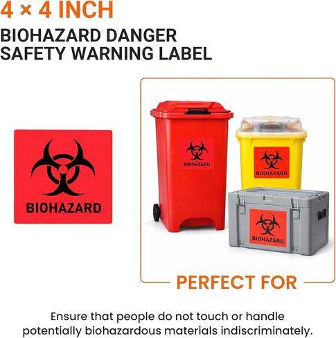 Biohazard Danger Safety Warning Label - 4"x 4" Waterproof Self Adhesive Decal Sign Sticker, High TEMP Resistance, Long Lasting 250 Pcs/Roll) in Kuwait