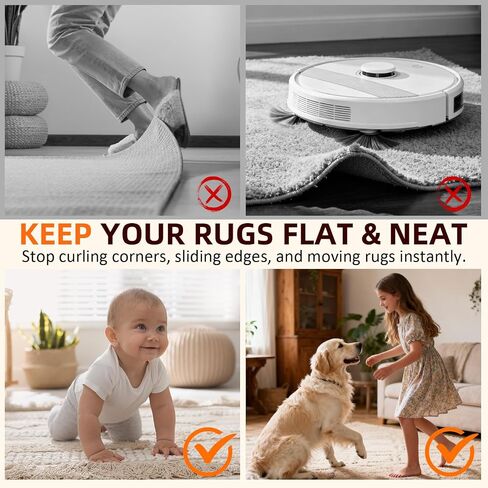 Rug Grippers 24PCS, Trapezoid Non Slip Rug Pads, Reusable Washable PU Carpet Tape, Strong Adhesive Rug Corner Tape for Hardwood Floors Tile Laminate Marble, Black in Saudi Arabia