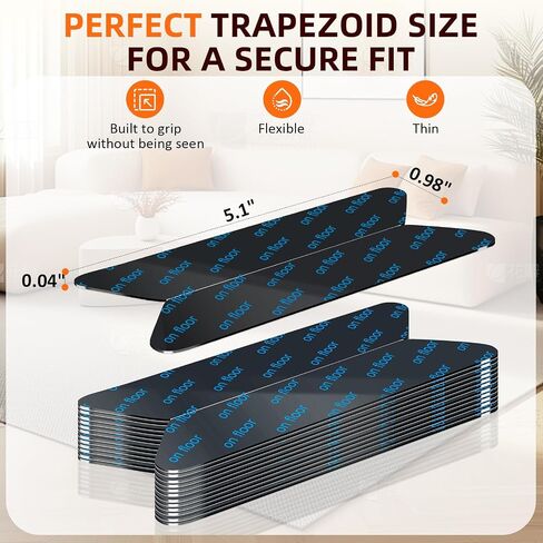 Rug Grippers 24PCS, Trapezoid Non Slip Rug Pads, Reusable Washable PU Carpet Tape, Strong Adhesive Rug Corner Tape for Hardwood Floors Tile Laminate Marble, Black in Saudi Arabia