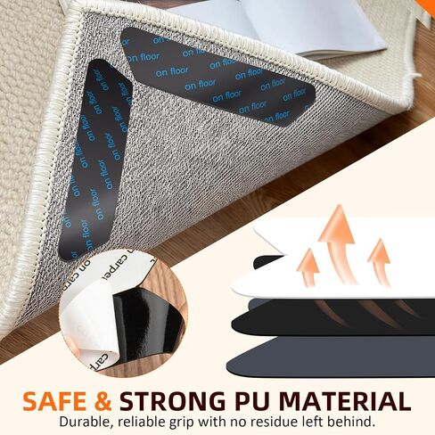 Rug Grippers 24PCS, Trapezoid Non Slip Rug Pads, Reusable Washable PU Carpet Tape, Strong Adhesive Rug Corner Tape for Hardwood Floors Tile Laminate Marble, Black in Saudi Arabia
