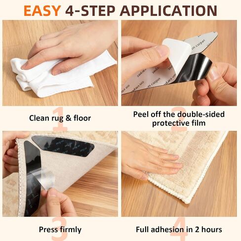 Rug Grippers 24PCS, Trapezoid Non Slip Rug Pads, Reusable Washable PU Carpet Tape, Strong Adhesive Rug Corner Tape for Hardwood Floors Tile Laminate Marble, Black in Saudi Arabia