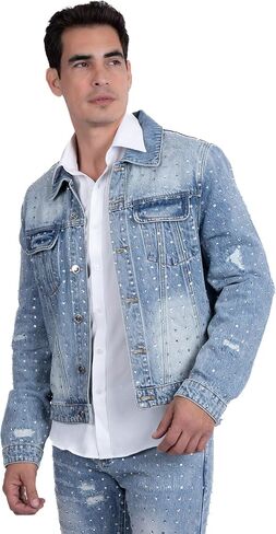 Barabas Men's Rhinestone Denim Casual Ripped Luxury Jacket 5JVS01 in Saudi Arabia