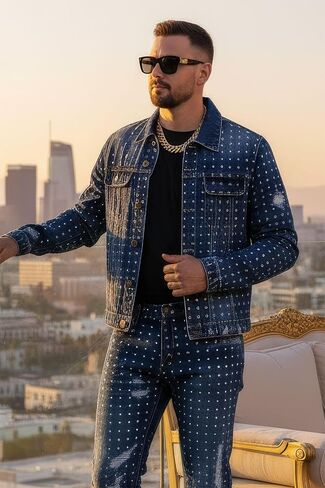 Barabas Men's Rhinestone Denim Casual Ripped Luxury Jacket 5JVS01 in Saudi Arabia