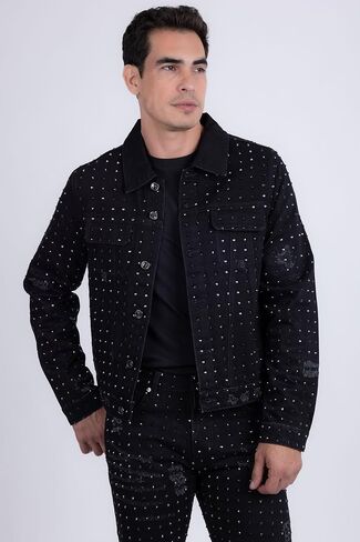 Barabas Men's Rhinestone Denim Casual Ripped Luxury Jacket 5JVS01 in Saudi Arabia
