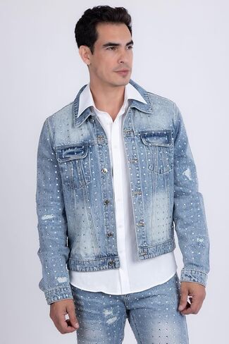 Barabas Men's Rhinestone Denim Casual Ripped Luxury Jacket 5JVS01 in Saudi Arabia