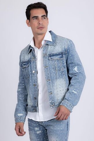 Barabas Men's Rhinestone Denim Casual Ripped Luxury Jacket 5JVS01 in Saudi Arabia