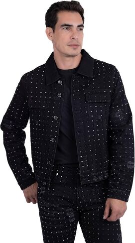 Barabas Men's Rhinestone Denim Casual Ripped Luxury Jacket 5JVS01 in Saudi Arabia
