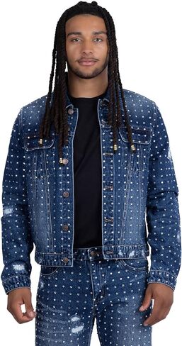 Barabas Men's Rhinestone Denim Casual Ripped Luxury Jacket 5JVS01 in Saudi Arabia