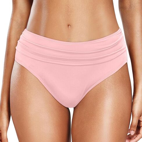 Bikini Bottoms Full Coverage Mid Rise Tummy Control Bathing Suits Full Coverage Swimwear Ruched Swim Bottoms in Saudi Arabia